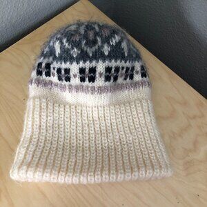 Vintage Aris Fair Isle Knit Beanie Unisex Beige Gray Black & Lavender Made USA